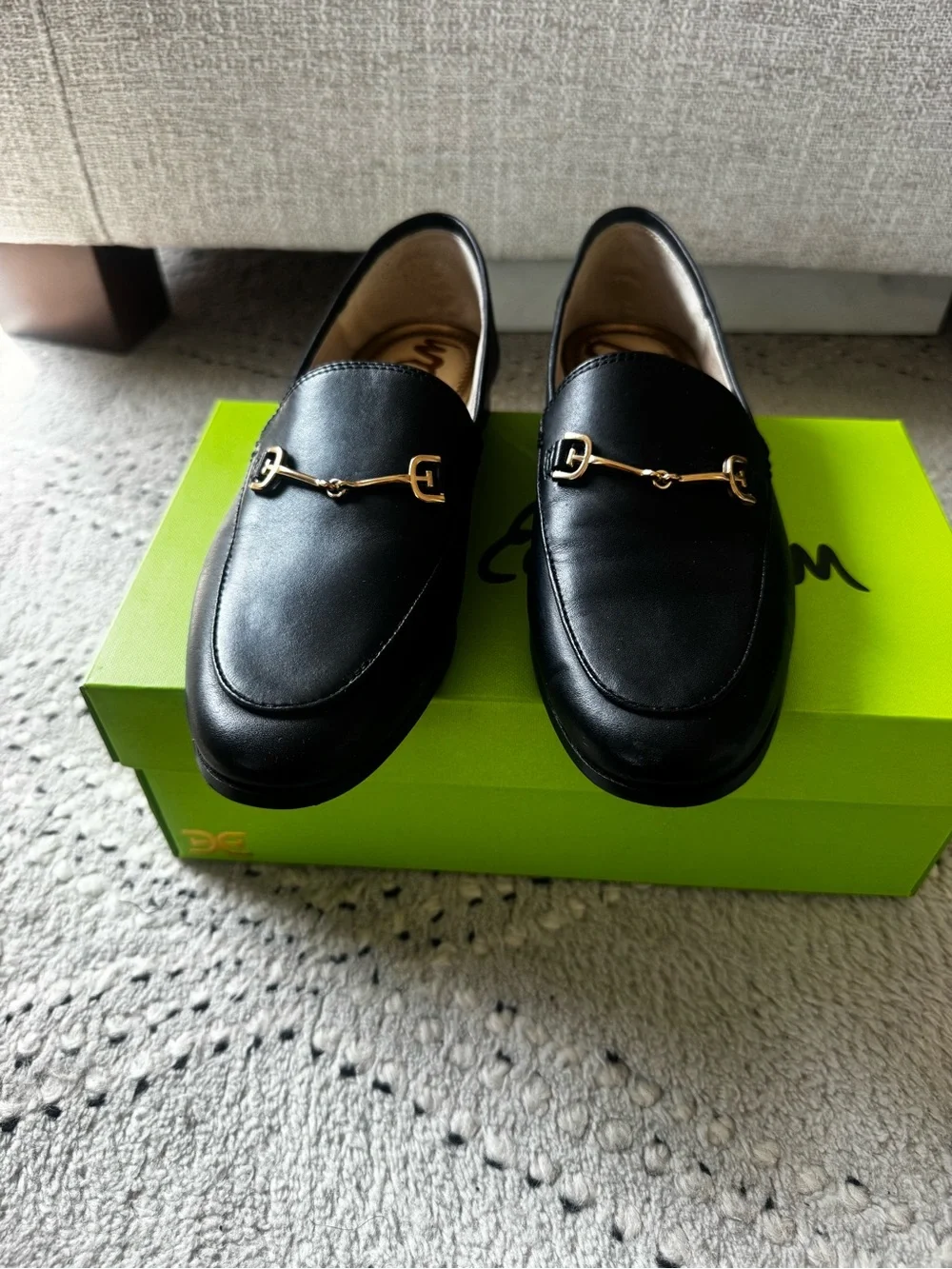 Sam Edelman Loraine Bit Black Leather Loafers with Gold Hardware